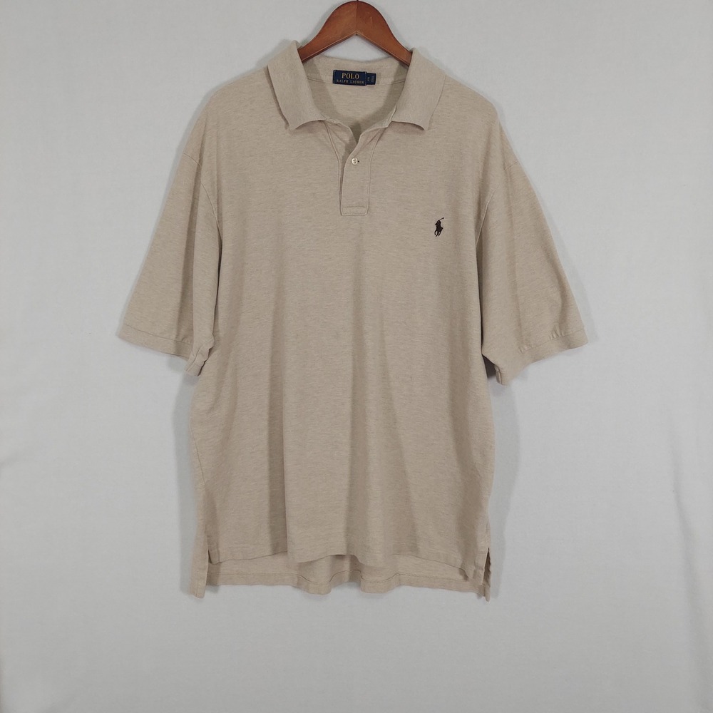 Polo Ralph Lauren Golf Shirt Mens XLT Tall Beige Pique Cotton Short Sleeve Polo